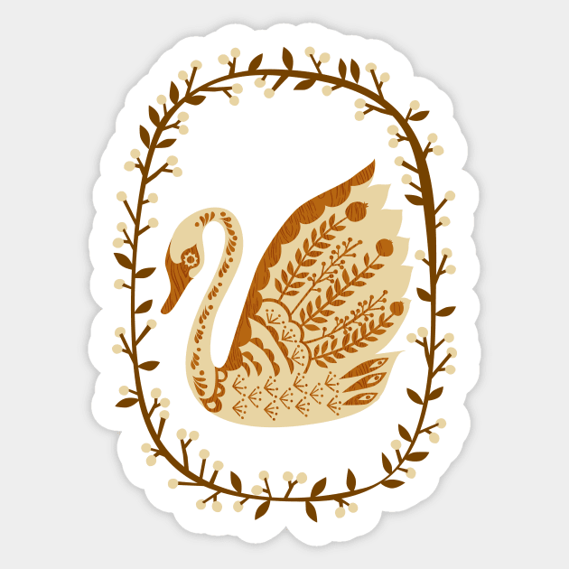 Folk Swan Wreath Sticker by Cecilia Mok